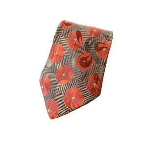 Emporio Armani Mens Silk Tie Red Floral Geometric Pattern Made in Italy